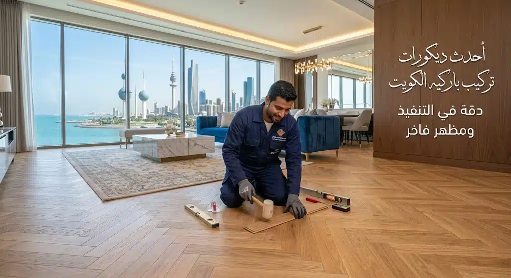 باركيه الكويت بعد التركيب مع وزرة وعتبة نظيفة